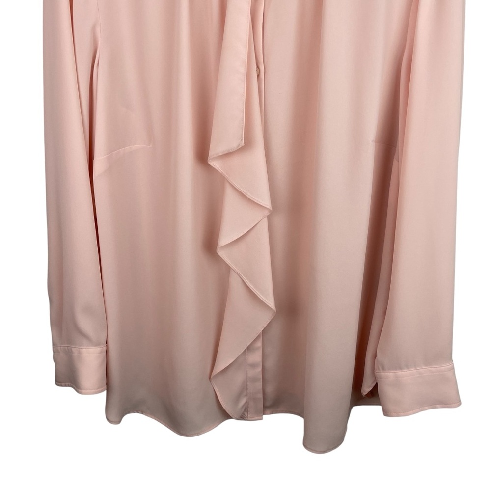 Lauren Ralph Lauren | Pink Ruffle Front Button Long Sleeve Blouse - Picture 3 of 8